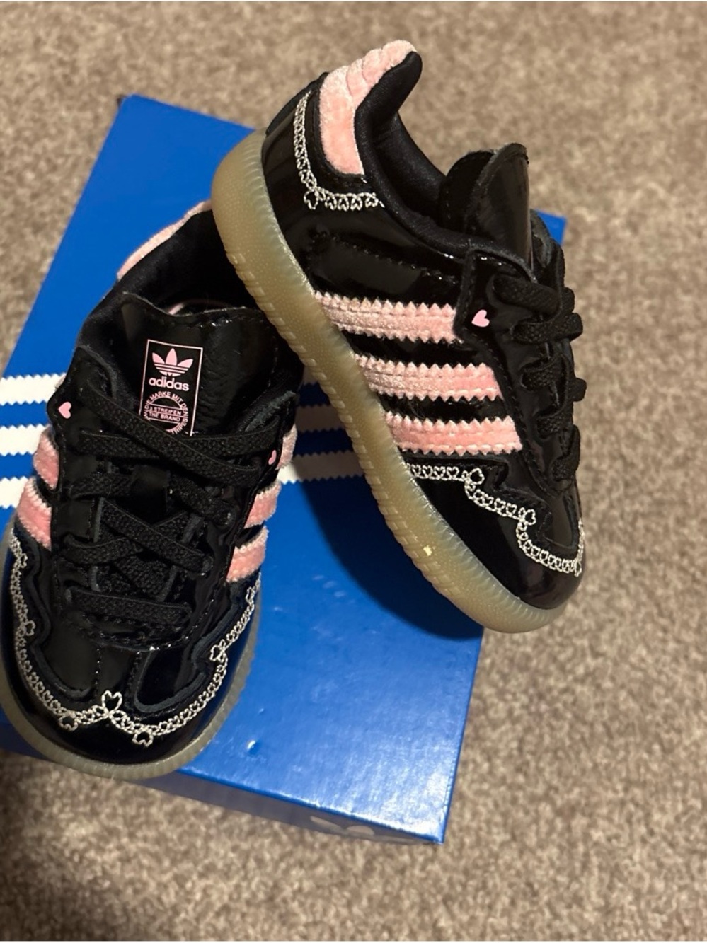 adidas Kids Black & Pink Fuzzy Stripe Sneakers